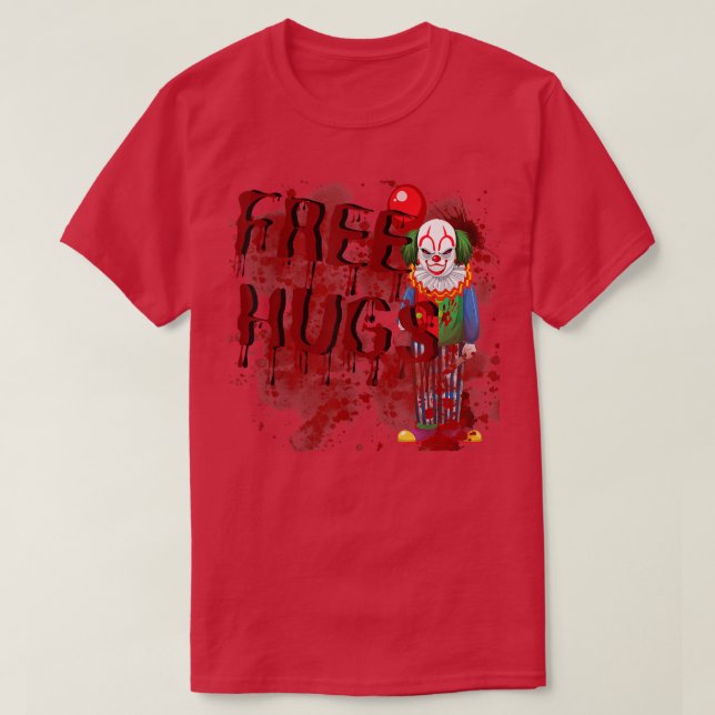 FreeHugs Clown Lazy Halloween Costume Scary Creepy T-Shirt (Design Front)