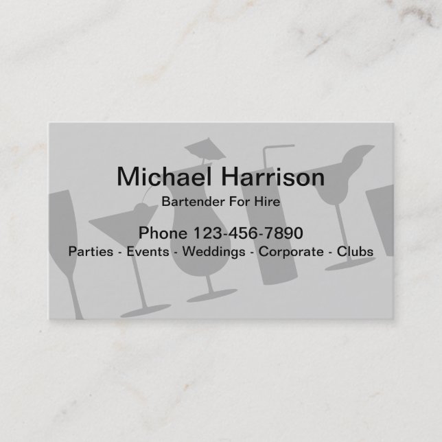 Freelance Bartender Mixologist Business Card (Front)