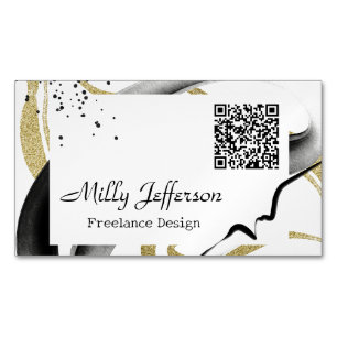 Freelance Design Abstract QR Code Gold Black  Magnetic Business Card