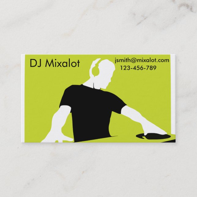 Freelance DJ Disc Jockey stylish lime green music Business Card (Front)