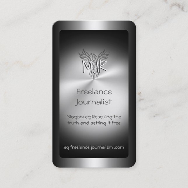 Freelance Journalist, metal-effect phoenix Business Card (Front)