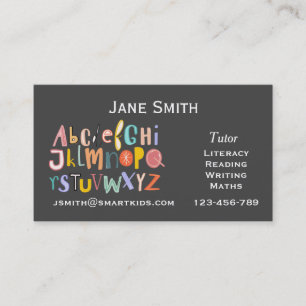 Freelance literacy tutor or teacher alphabet business card