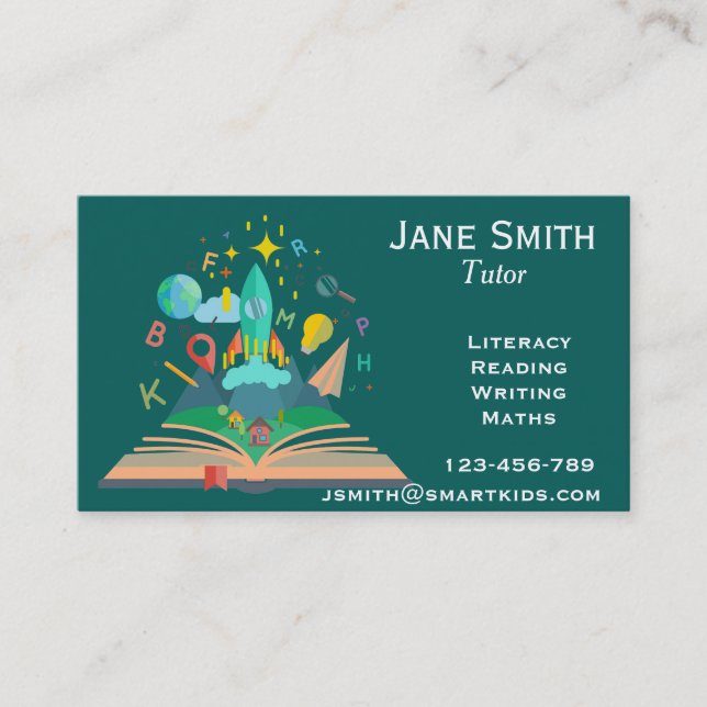 Freelance literacy tutor or teacher for kids business card (Front)