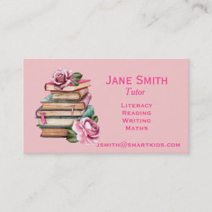 Freelance literacy tutor or teacher pink books business card