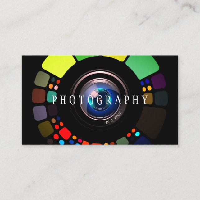 Freelance Photographer Camera Photography Black Business Card (Front)