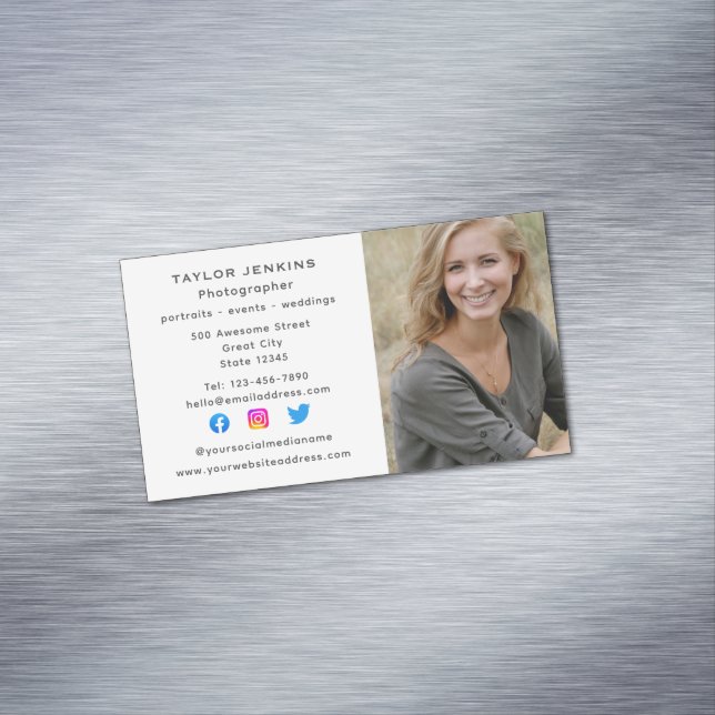 Freelance Photographer Social Media Headshot Photo Magnetic Business Card (In Situ)