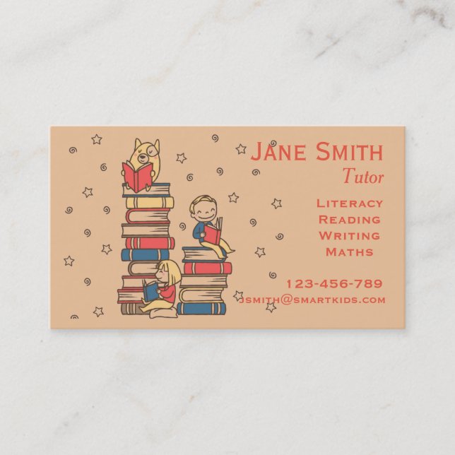 Freelance reading tutor or teacher for kids business card (Front)