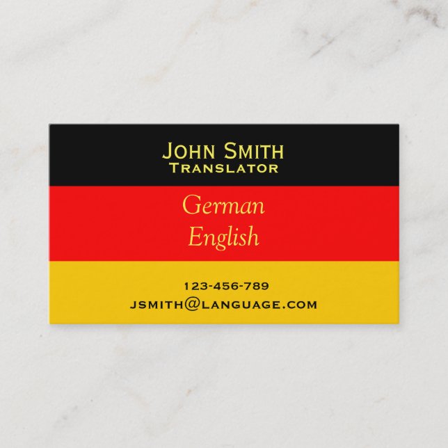 Freelance Translator German language interpreter Business Card (Front)