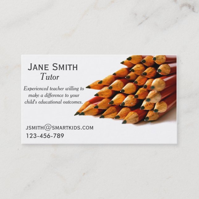 Freelance tutor or teacher stylish pencil business card (Front)