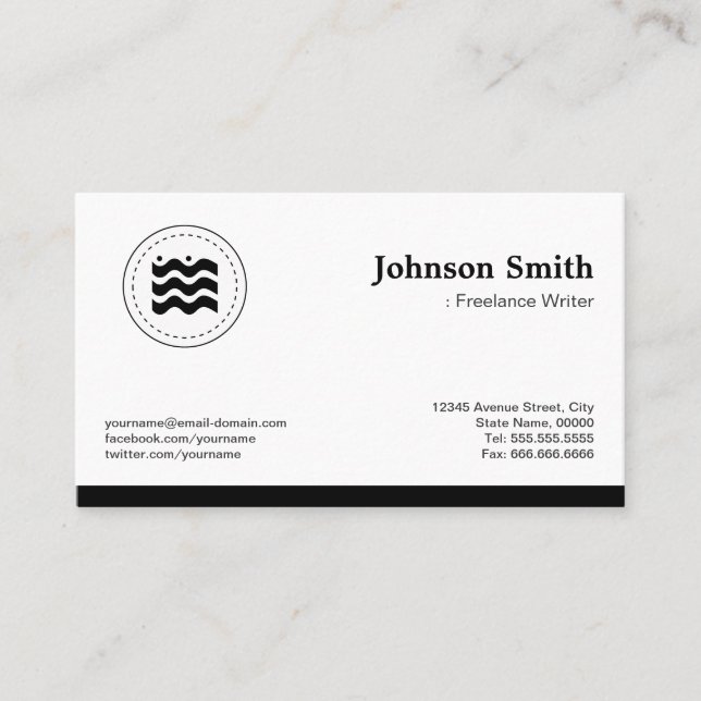 Freelance Writer Black White Changeable Logo Business Card (Front)