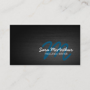 Freelance Writer Dark Metal Cursive Monogram Business Card
