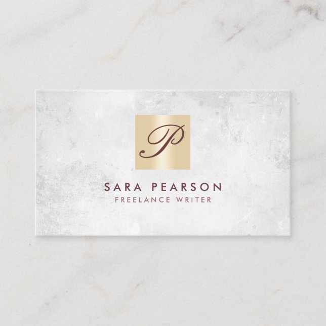 Freelance Writer Elegant GoldMonogram BusinessCard Business Card (Front)
