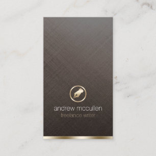 Freelance Writer Gold Pen Nib Icon Brushed Metal Business Card