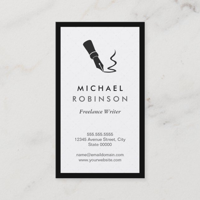 Freelance Writer Pen Logo - Retro Black and White Business Card (Front)