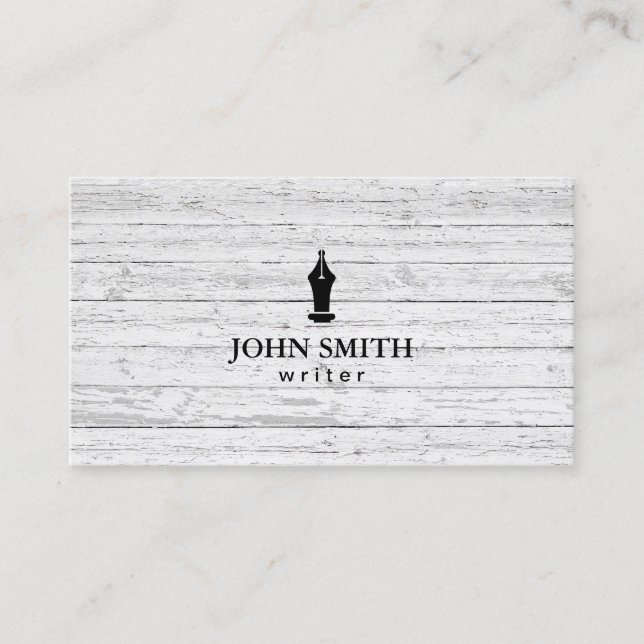 Freelance Writer Pen Logo Rustic Wood Business Card (Front)