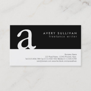 Freelance Writer Simple Black White Monogram Business Card
