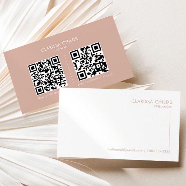 Freelancer Blush White Formal Minimalist Qr Code Business Card (Creator Uploaded)