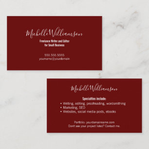 Freelancer Entrepreneur Small Biz Owner Burgundy Business Card