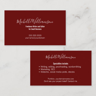 Freelancer Entrepreneur Small Biz Owner Burgundy Business Card
