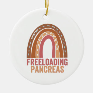 Freeloading Pancreas Awareness Rainbow Ribbon Gift Ceramic Tree Decoration