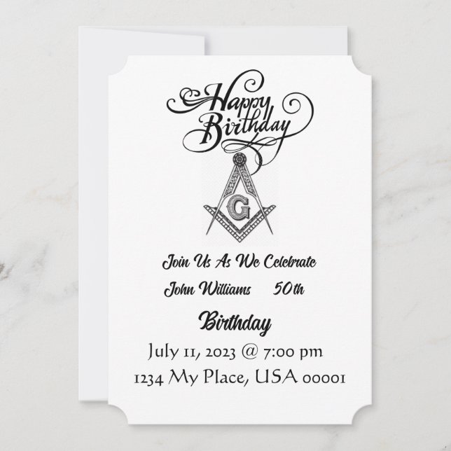 Freemason Birthday Invitation (Front)