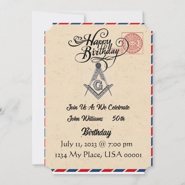 Freemason Birthday Invitation (Front)