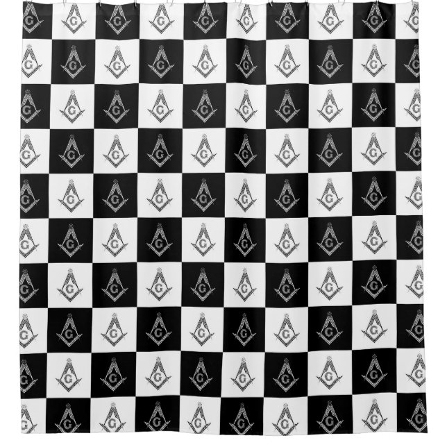 Freemason Checkered Pattern Shower Curtain (Front)