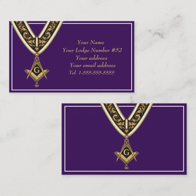 Freemason Freemasonry Symbol Masonic Purple Gold Business Card (Front/Back)