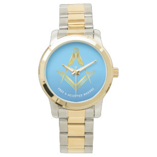 Freemason Gifts   Light Blue Silver Gold Masonic Watch
