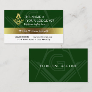 Freemason Green and Gold Masonic Business Card