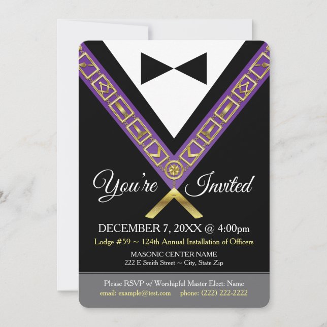 Freemason Invitation - Purple & Gold Masonic Jewel (Front)