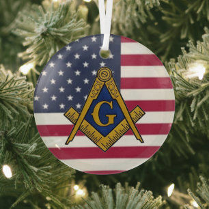 Freemason Masonic Freemasonry American Flag Glass Tree Decoration