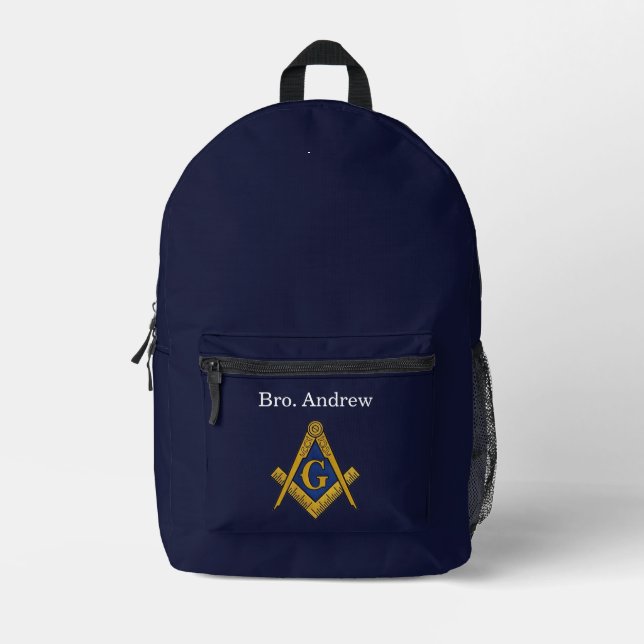 Freemason Masonic Navy Blue Square Compass Printed Backpack (Front)
