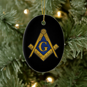 Freemason Masonic Square and Compass Freemasonry Ceramic Tree Decoration
