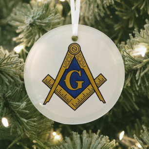 Freemason Masonic Square and Compass Freemasonry Glass Tree Decoration
