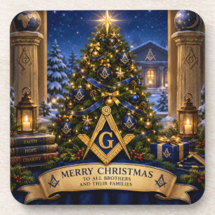 Freemason Masonic Watercolor Christmas Tree Coaster