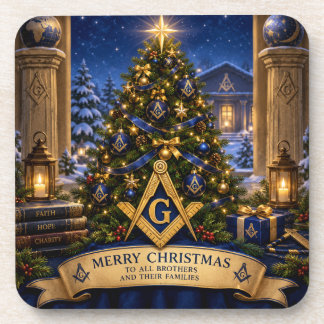 Freemason Masonic Watercolor Christmas Tree Coaster