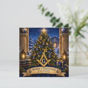 Freemason Masonic Watercolor Christmas Tree Holiday Card