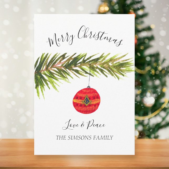 Freemason Masonic Watercolor Merry Christmas Holiday Card (Creator Uploaded)
