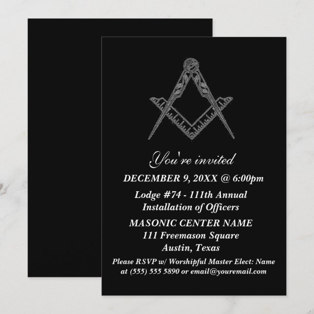 Freemason Masonry Black Masonic Invitation (Front/Back)