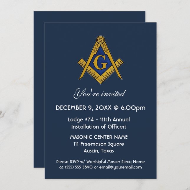 Freemason Masonry Navy Blue  Invitation (Front/Back)