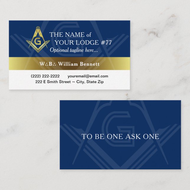 Freemason Navy Blue and Gold Masonic Business Card (Front/Back)
