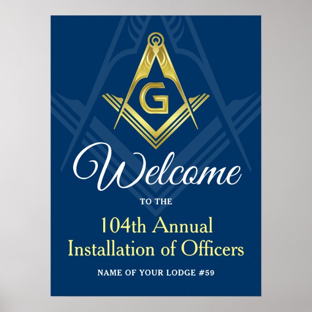 Freemason Navy Blue and Gold Masonic Welcome Party Poster (Front)