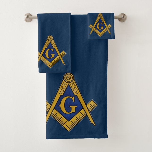 Freemason Square and Compass Masonic Navy Blue Bath Towel Set (Insitu)