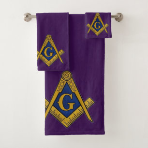 Freemason Square and Compass Masonic Purple Bath Towel Set