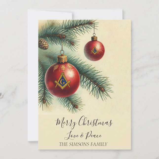 Freemason Vintage Christmas Tree Merry Masonic Holiday Card (Front)