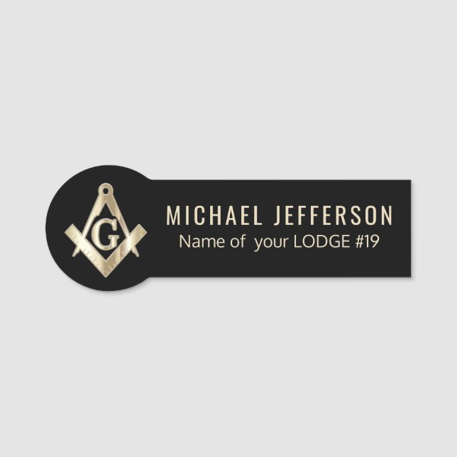 Freemasonary - Black and Gold  Name Tag (Front)