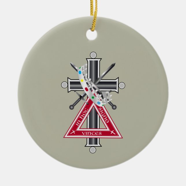 Freemasonic cross ceramic tree decoration (Front)