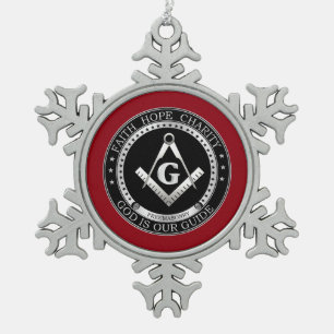 Freemasonry seal snowflake pewter christmas ornament
