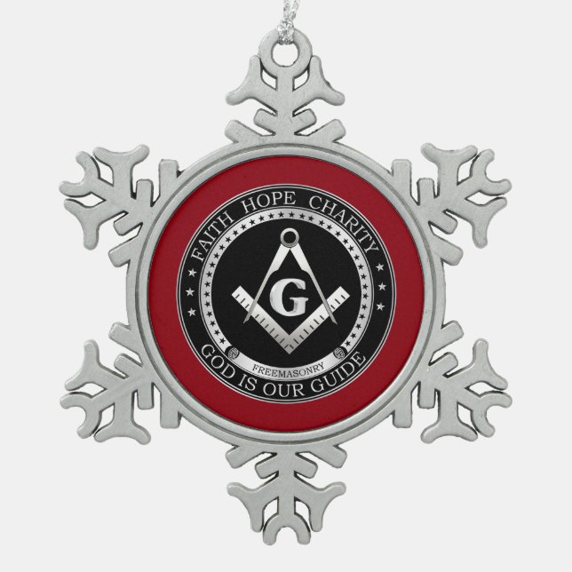 Freemasonry seal snowflake pewter christmas ornament (Front)